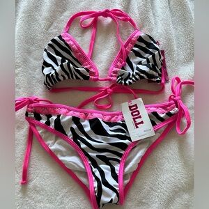Doll swimwear Zebra with neon pink two pieces lace trim